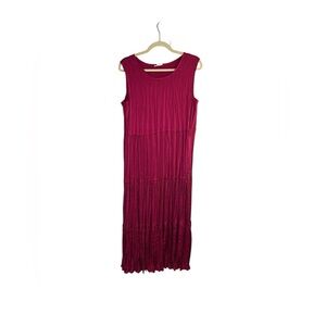 J.Jill Pink Satin Tiered Midi Dress Pleated Sleeveless Flowy Medium lightweight